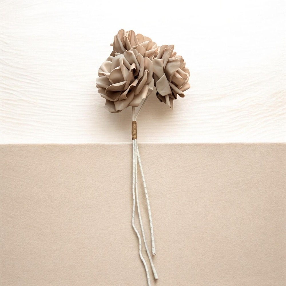 XXL Large Artificial Rose Stem Trio Beige Tan White Boho Floral Decor 36"